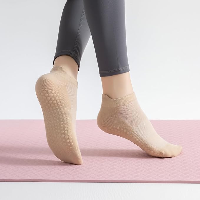 4 Pairs Grip Socks for Yoga, Non Slip Sticky Socks with Pull Tab and Mesh, For Barre and Daily Training Use