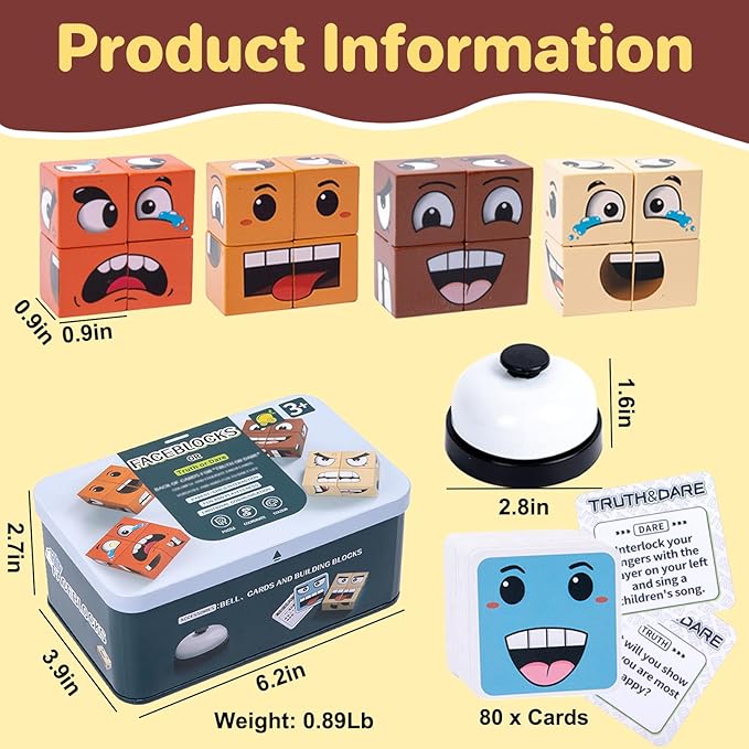Face Change Cube Game - Face Blocks Race Wooden Face Changing Magic Cube Game Expression Puzzle Building Pattern Board Games Activity Assembly Brain Teaser Stress Relief Fidget Toys