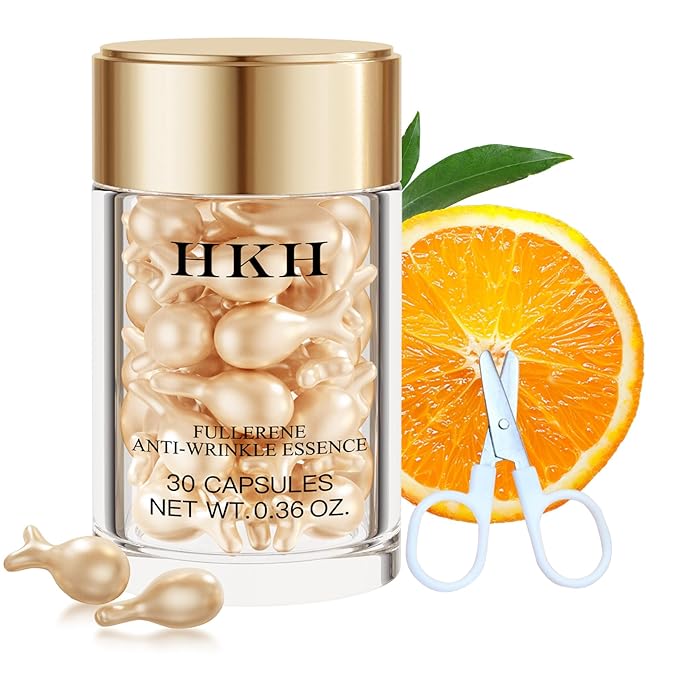 HKH Vitamin C Serum For Face Anti-Wrinkle 30 Capsules With Scissors,Vitamin C Anti-Wrinkle &Vitamin A Retinol Collagen Anti-Aging Night Serum For Women,Smoothing,Hydrating,Firming Skin,Travel Portable