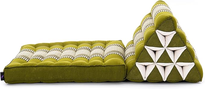 Leewadee 1-Fold Mat with Triangle Cushion – Comfortable TV Pillow, Foldable Mattress with Cushion Made of Kapok, 30 x 20 inches, Green