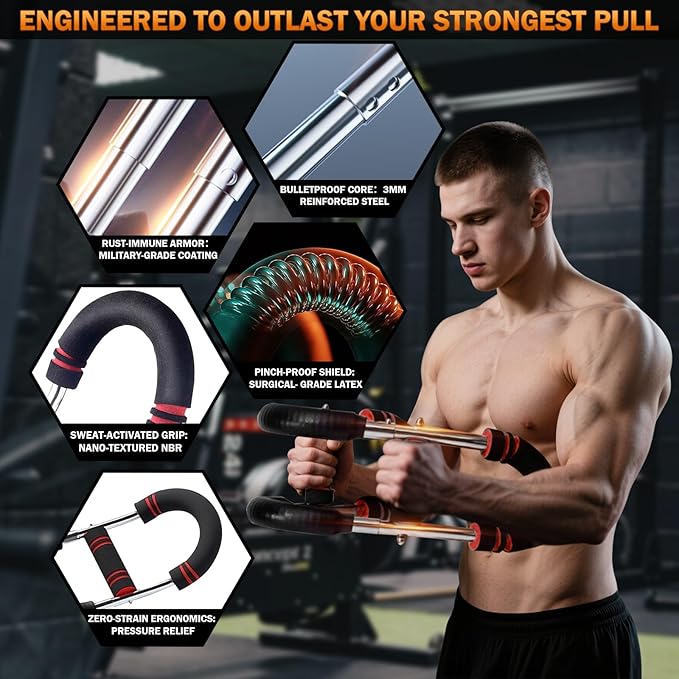Twister Arm Trainer, Adjustable Chest Workout Equipment, Anti-Slip Grips & Double-Spring Safety, Arm Trainer for Men/Women, Portable Home Fitness Equipment