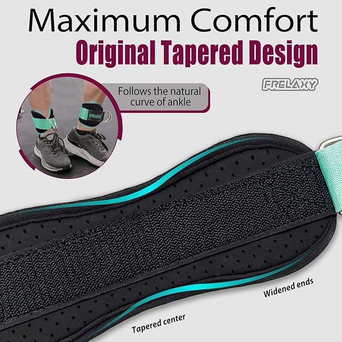 Frelaxy Ankle Straps for Cable Machine – Comfortable & Durable Leg Straps for Kickbacks, Glute Workouts, and Lower Body Exercises – Perforated Neoprene Padding & Tapered Fit