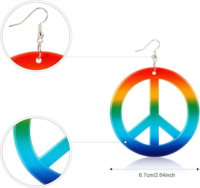Hicarer Hippie Costume Accessories Include Sunglasses, Peace Sign Necklace, Boho Headband and Earring for 60s 70s Party