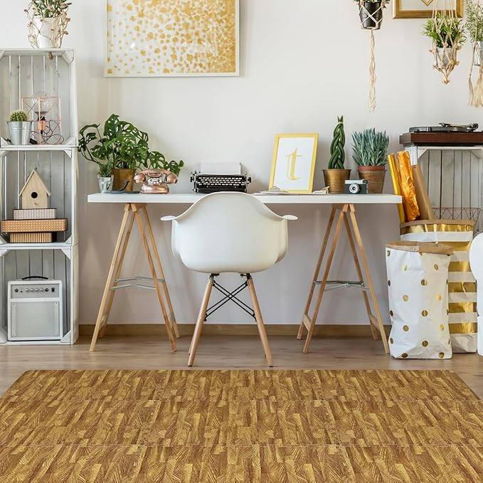 Sorbus Wood Grain Floor Tiles Foam Mat EVA Interlocking Mats Tile 3/8-Inch Thick Flooring Wood Puzzle Exercise Mats w/Borders - Home Playroom Basement, Apartment, Trade Show, Baby, Dance
