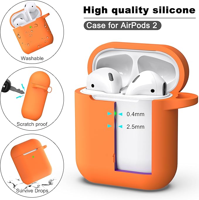 R-fun Compatible with AirPods Case Cover, Soft Silicone Protective Cover with Keychain for Women Men Compatible with Apple AirPods 2nd 1st Generation Charging Case, Front LED Visible,Orange