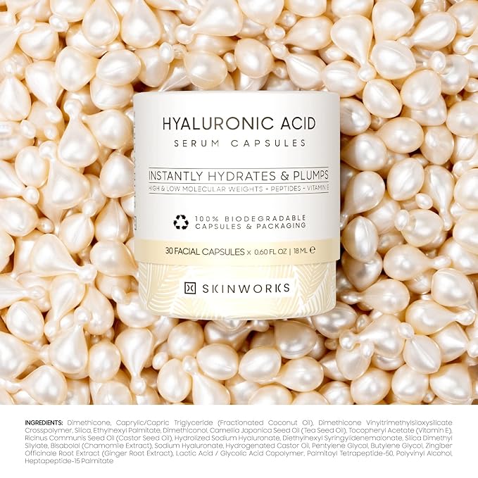 Hyaluronic Acid Serum for Face, Anti Aging Serum for Fine Lines & Wrinkles, Hydrating Glow, Face Moisturizer Plump & Repair Dry Skin, Unscented, 30 Capsules