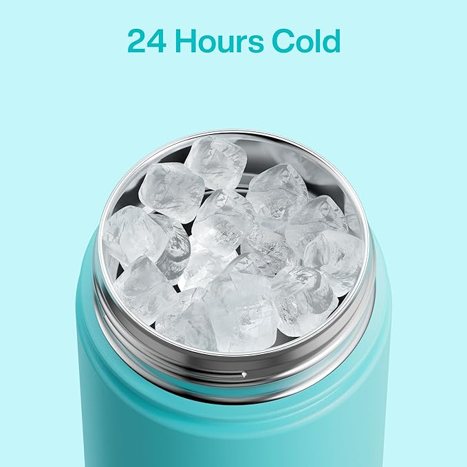 Insulated Water Bottle with Straw - Encool Stainless Steel Water Bottle, Leak-Proof, BPA-Free, Double Wall Vacuum Keeps Cold for 24 Hours for Sports, Travel, School (26 oz, Aquamarine Blue)