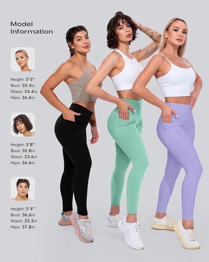 CHRLEISURE Leggings with Pockets for Women, High Waisted Tummy Control Workout Yoga Pants