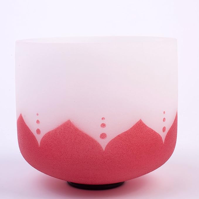 Leize Quartz Crystal Singing Bowl C Note 432 hz Root Chakra Red Lotus Design 12" Wide with Suede Striker