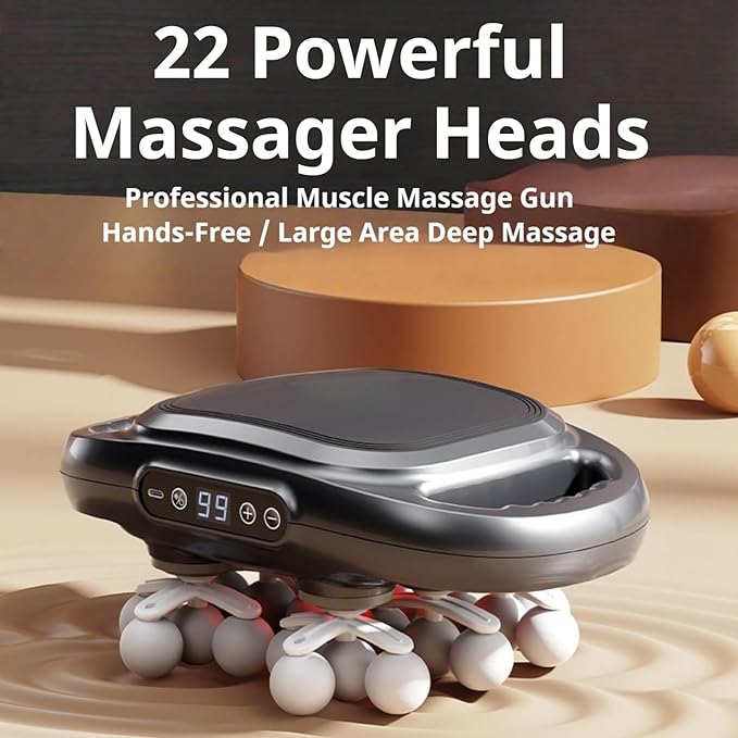 Morglea Deep Tissue Massager, 2025 Upgraded 22 Head Massage Gun, 99 Intensity Levels with 9 Modes, Quiet Muscle Relief Massager for Legs, Waist, Buttocks Muscles
