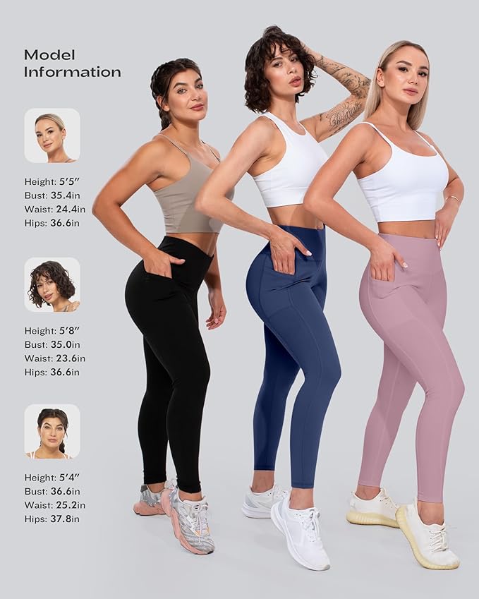 CHRLEISURE Leggings with Pockets for Women, High Waisted Tummy Control Workout Yoga Pants