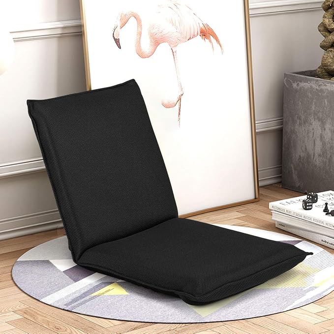 Giantex Floor Chair with Back Support, 6 Adjustable Position, Folding Sleeper Bed, Video Game Chairs for Meditation Reading Watching TV, Floor Gaming Chair, Black