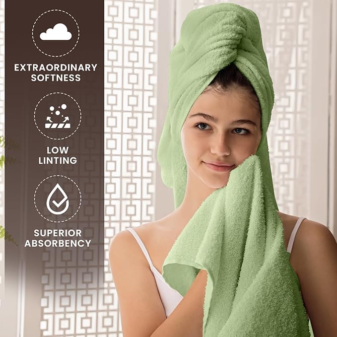 Oakias Premium Towel Set 600 GSM 8 Piece Green - 100% Ring Spun Cotton Highly Absorbent Towels Set - Super Soft Bathroom Towel Set - Hotel Quality Double Stitched Hem - Ideal for Hotels, Spa, Gyms
