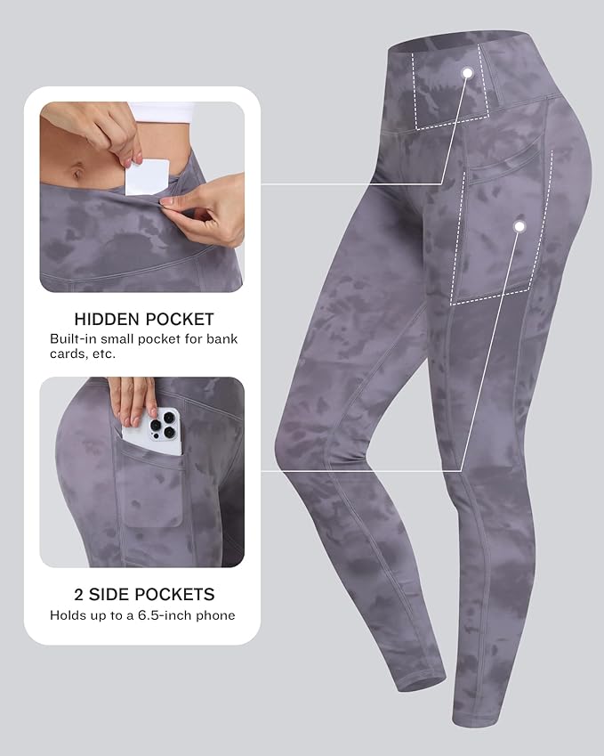 CHRLEISURE Leggings with Pockets for Women, High Waisted Tummy Control Workout Yoga Pants
