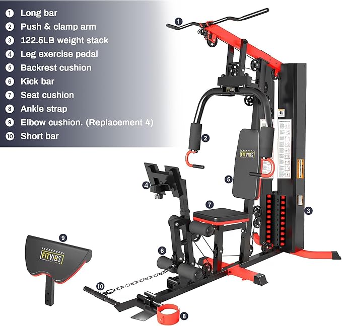 Fitvids Home Gym, Workout Equipment with Leg Press, Exercise Equipment for Home with Pulley System, Home Gym Equipment for Full