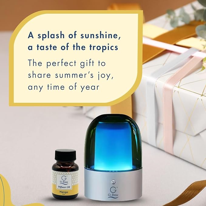 G's Breeze Smart Aroma Diffuser with 60ml Mango Scent Refill – Bluetooth & Wi-Fi App Control, LED Lighting, Adjustable Intensity, Long-Lasting Sweet Tropical Fragrance for Home or Office