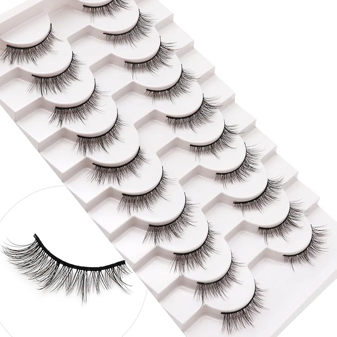 Losha Manga Lashes Fluffy Faux Mink Lashes Natural Look 10 Pairs Asian False Eyelashes Pack Look Like Individual Clusters (8D39)
