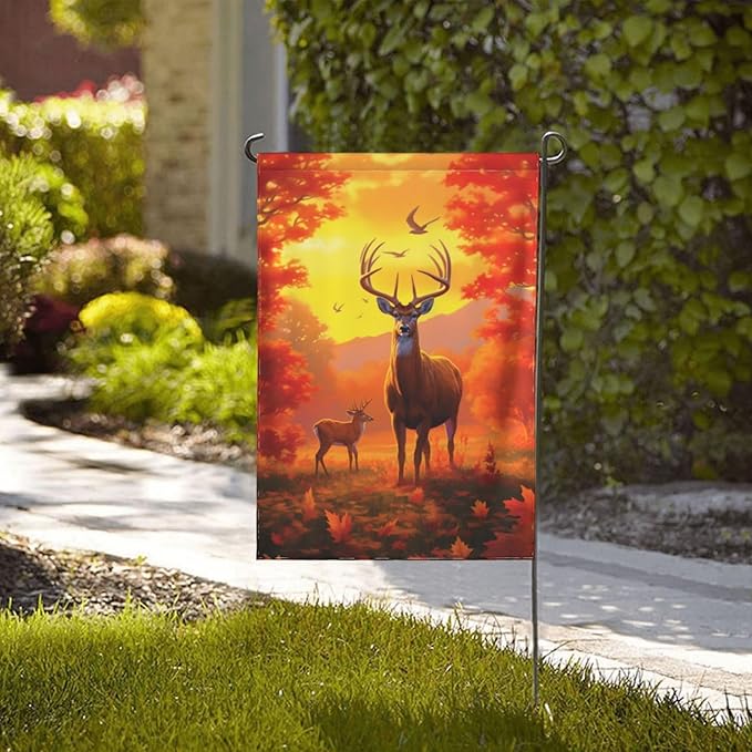 Autumn Deer Garden Flag 12x18 In Double Sided Yard Flags Lawn Sign Decor No Flagstand
