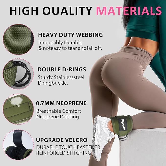 Ankle Straps for Cable Machines Kickbacks - Adjustable Comfort Ankle Cable Attachments for Gym Ankle Cuff Cable Machine Glute Kickback Straps - Leg Extensions, Curls & Ankle Cuffs Women