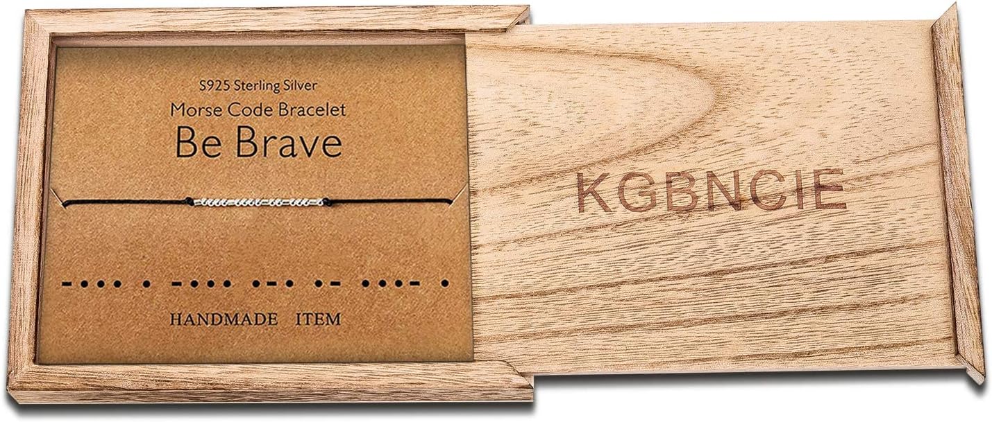 KGBNCIE Morse Code Bracelet for Women Sterling Silver Beads on Silk Cord Secret Message Fuck Friendship Inspirational Encouragement Bracelet Gift for Her