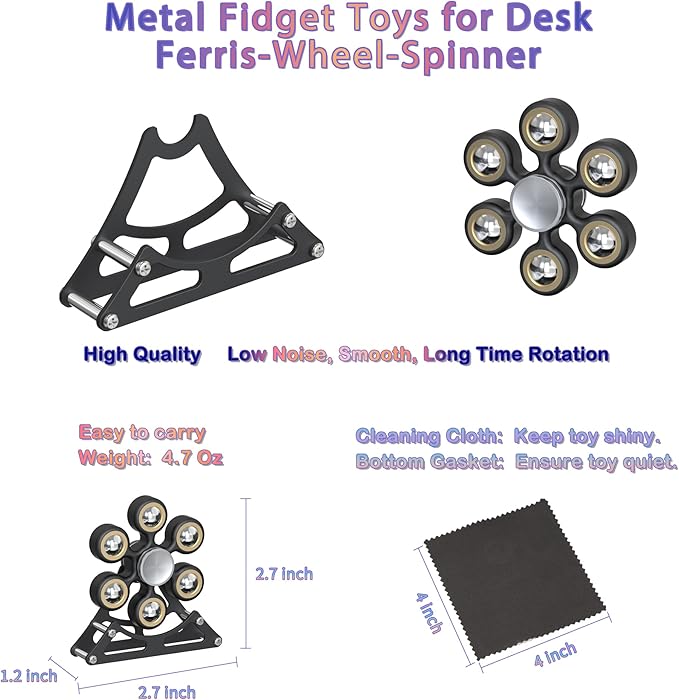 Desk Toys for Fidget Ferris-Wheel Spinner: 4mins Metal Cool-Gadgets Kinetic-EDC-Toy, Cool-Stuff for Kid Children Teen Adult, ADHD Tools Stress Relief Gift for Office Home School Men Woman Christmas