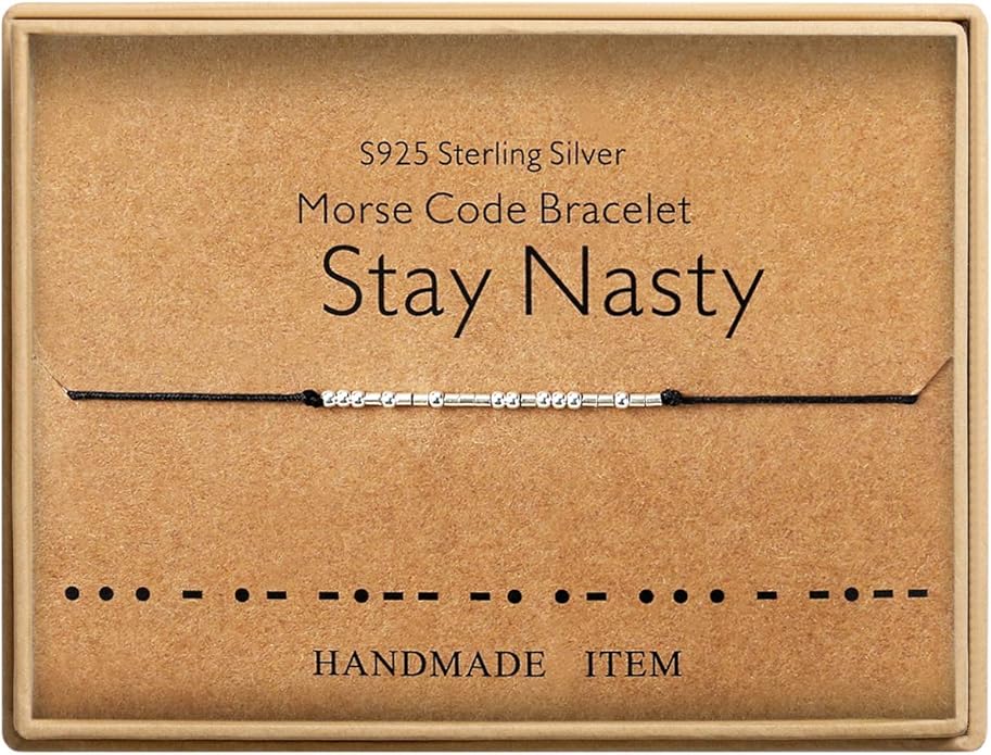 KGBNCIE Morse Code Bracelet for Women Sterling Silver Beads on Silk Cord Secret Message Fuck Friendship Inspirational Encouragement Bracelet Gift for Her