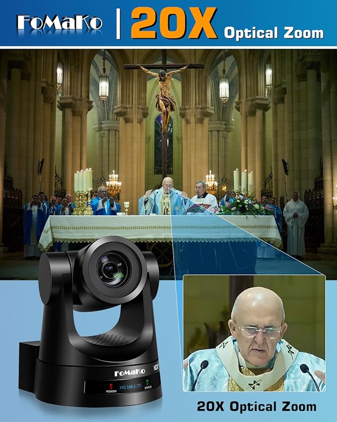 FoMaKo NDI PTZ Camera, AI Auto-Tracking Gen 3, 20x Optical Zoom HDMI PTZ Camera for Church Worship Education Events (NDI 6 & NDI HX3 Certified)(KN20A Pro Black)