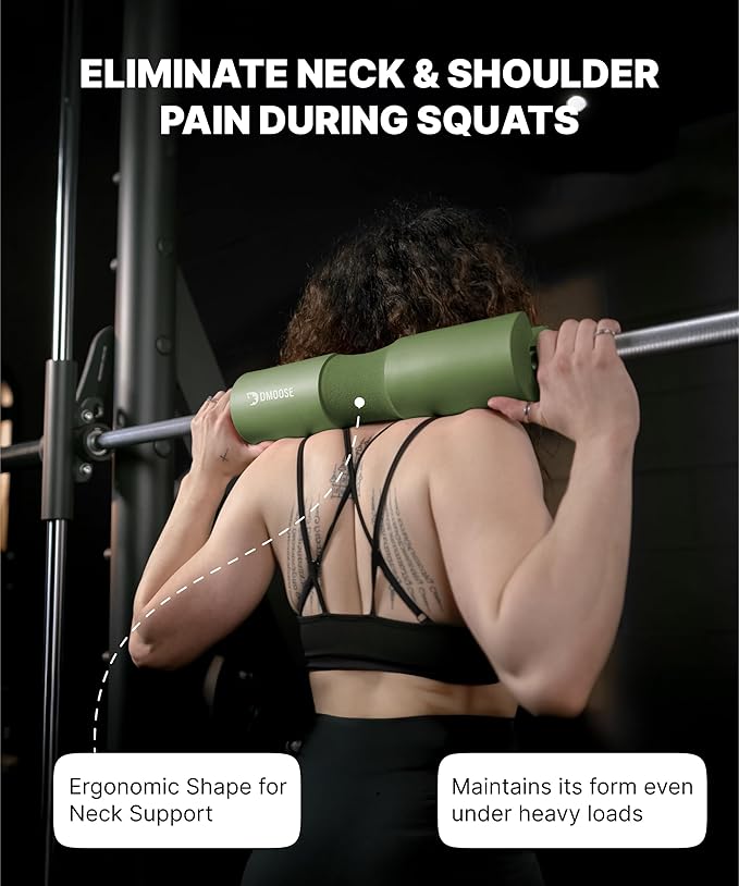 DMoose Fitness Barbell Pad for Hip Thrust, Squat & Lunges - Non-Slip Thick Foam Cushion for Neck and Back Support with Two Straps - Hip Thrust Pad for Leg Day - Fits All Olympic Bars and Smith Machine