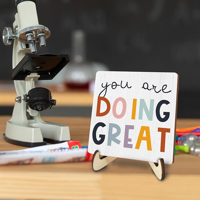 Decorative Desk Decor Motivational You Are Doing Great Affirmations Nursery Decor Plaque with Wooden Stand Inspirational Wood Sign for Office Homeschool Classroom Reading Corner Table Bookshelf