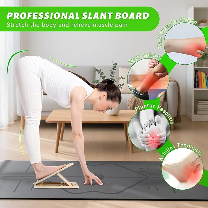 Adjustable Slant Board - Portable Wooden Incline Board, Calf Stretcher for Exercise, Stretching, Squats & Physical Therapy (Knees/Ankle)