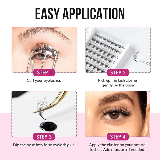DIY Wispy Individual Lash Clusters 96pcs 20D D Curl 0.07 9-16mm Mixed Lengths - Eyelash Clusters Wispy Volume Natural Look Eyelash Extension at Home by Eyesy Lash