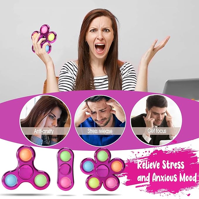FIGROL 3 Pack Pop Fidget Spinner, Push Pop Bubble Fidget Spinner, Simple Sensory Metal-Looking Plastic Hand Spinner - Stress Reduction and Anxiety Relief for Children
