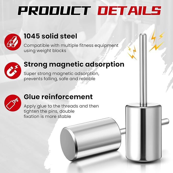 Lasnten Weight Stack Pin Extender for Cable Machine & Home Gym, 10 mm Gym Pin for 2" Weight Plates That Have a 2"(50.8mm) Hole