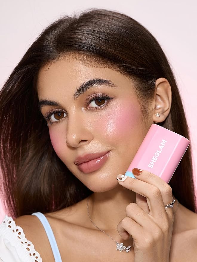 SHEGLAM Glass Glow Blush Stick Cream for Cheek and Lip, Waterproof Hydrating Tinted Solid Moisturizer Blendable Natural Grow Nude Face Blush Makeup-Pink Lemonade
