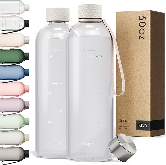 KIVY Tritan Water Bottle 2nd Generation (Cream Clear, 50oz)