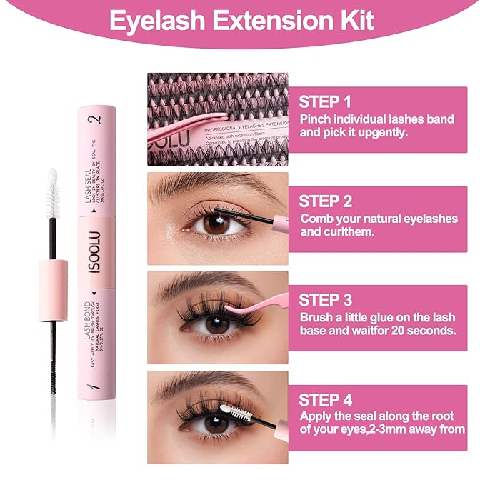 Fairy Lash Clusters Manga Individual Lashes C Curl Wispy Eyelash Clusters WideSpan Eyelash Extension Kit with Lash Bond and Seal Wet-Look Spiky Cluster Lashes (ZH12 Kit)