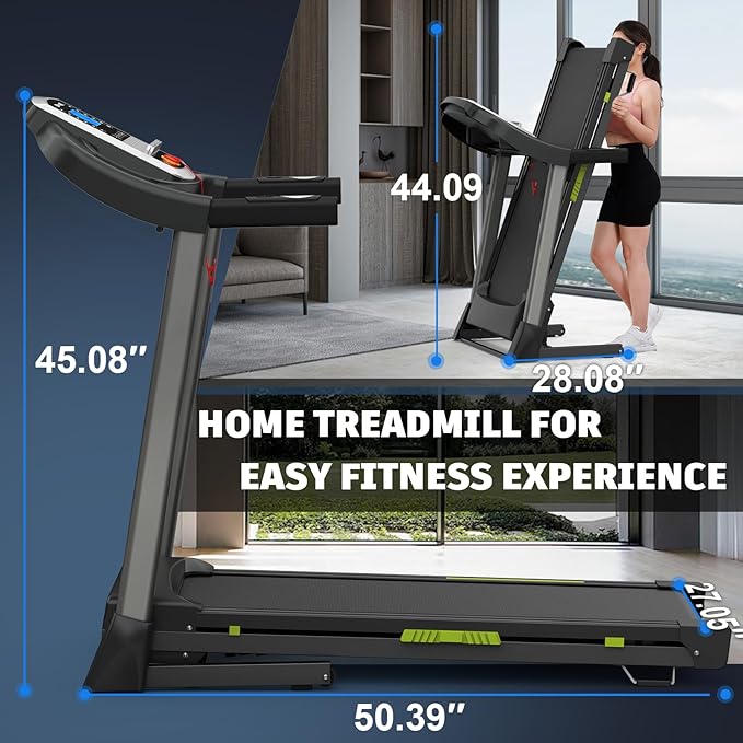 Folding Treadmills for Home/Office-3.5 HP 330lbs Weight Capacity Portable Electric Foldable Treadmill Walking Exercise Walk Machine Heavy Duty Treadmill Fitness Workout Jogging Green