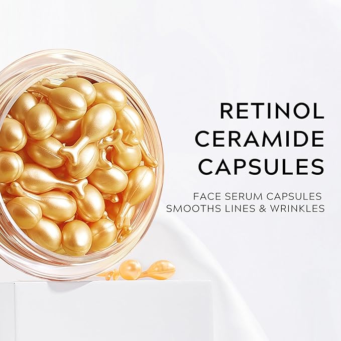 Retinol Serum for Face Anti-Aging Wrinkle with Ceramide - Anti-Aging Night Serum Capsules for Face Firming and lift, Light-weight & Hydrating Care, Travel Friendly | 30 Capsules