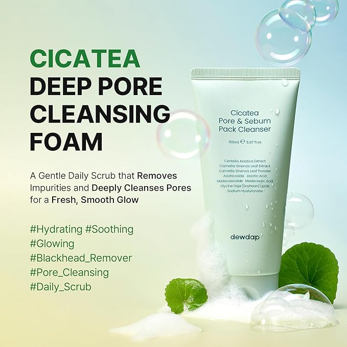 Cicatea Pore Sebum Facial Cleanser, Face Mask, Gentle Scrub, Face Wash with Centella Asiatica Hyaluronic Acid, Blackhead Remover Care, All Skin Types, Korean Skincare (5.07 Fl Oz / 150ml)