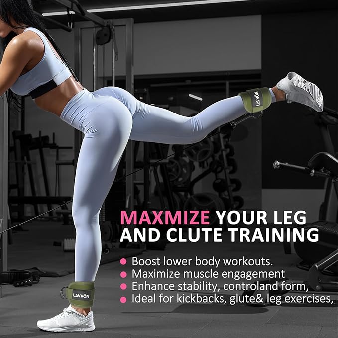 Ankle Straps for Cable Machines Kickbacks - Adjustable Comfort Ankle Cable Attachments for Gym Ankle Cuff Cable Machine Glute Kickback Straps - Leg Extensions, Curls & Ankle Cuffs Women