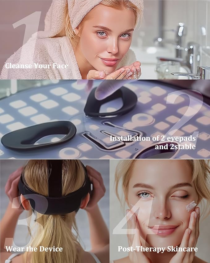 Red Light Therapy Mask for Face - 4 Light Modes with 660nm 850nm Wavelength, Blue & Red Light Therapy Face Mask, 2000mAh, Eye Protection, Timer & Travel-Friendly Design for Home Skincare