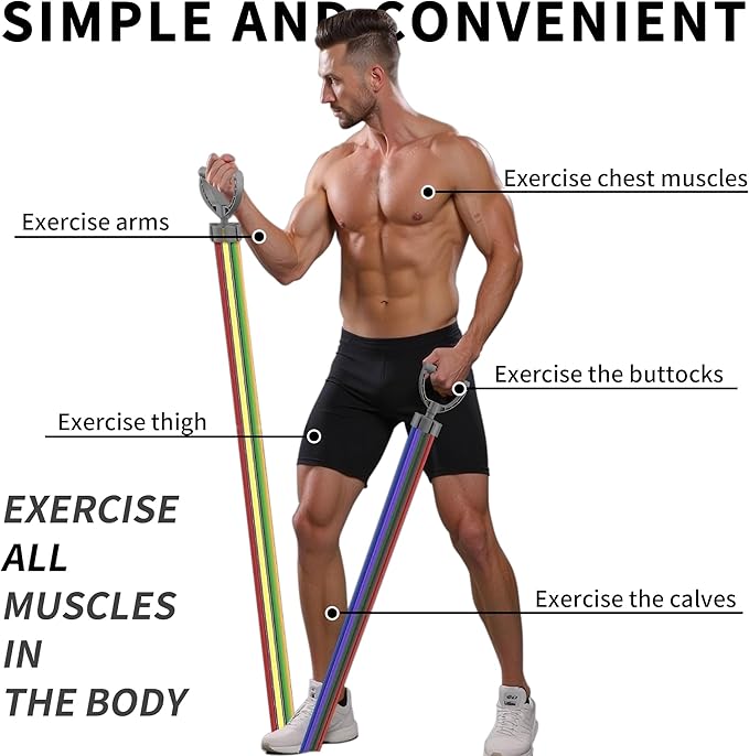 Resistance Bands Set 17 Piece - Exercise Tubes with Handles, Door Anchor, Ankle Straps & Carry Bag - Shape Body & Home Workouts