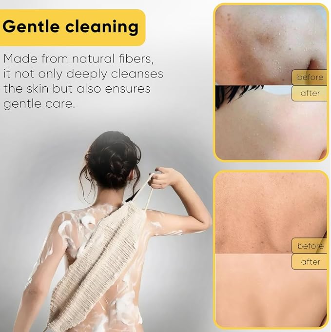 Natural Sisal & Ramie Exfoliating Body Scrubber for Shower with Handle(3 pcs) - Deep Cleanse Back Scrubber, Scrub Spa Tool for Glowing Skin & Whole Body Care (3pcs)
