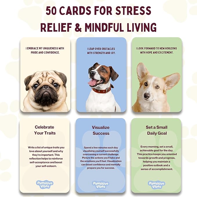 Daily Motivational and Inspirational Cards for Dog Lovers | Uplifting Positive Affirmations & Proven Techniques for Stress & Anxiety Relief | Dog Mom Gift for Women | Self Care Gifts for Women, Friend
