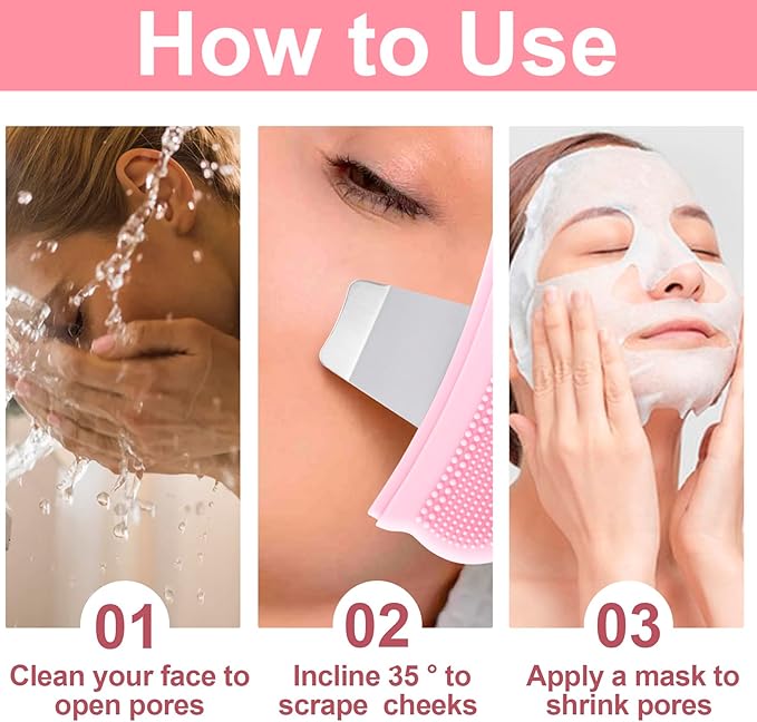 Manual Face Spatula, Metal Facial Scraper with Silicone Lid for Men & Women, 2-in-1 Reusable Face Scrubber with Silicone Bristles for Dry Oily Skin- Pink