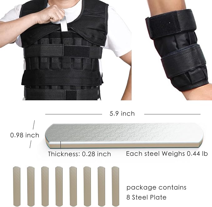 mavee 8-Pack Steel Weight Plates (0.44lb Each), Rustproof Solid Steel Inserts for Weighted Vests, Ankle/Wrist Weights - Ideal for Strength Training, Running, Cardio Workouts