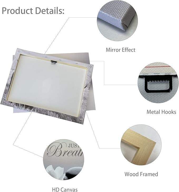 Zen Stone Canvas Wall Art Just Breathe Yoga Quotes Poster for Spa Decor White Lotus Flower Pictures Prints for Bathroom Modern Spiritual Artwork Framed (24 x 36inches)