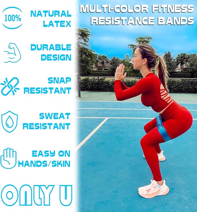 Only U Resistance Bands Set - Exercise, Fitness, Yoga & Pilates Bands Kit for Home Gym Workout for All Levels of Fitness, Set of 5 Bands with Different Resistance, Carry Bag