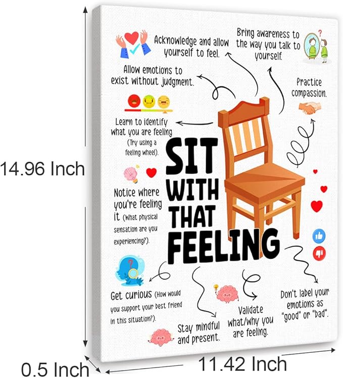YEOION Mental Health Wall Decor,Sit with That Feeling Wall Art Canvas Frame Print for Mental Health Therapy Office School Counselor Calming Corner Wall Decor