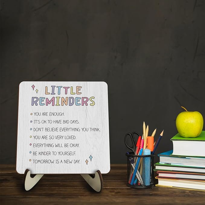 Decorative Desk Decor Motivational Mental Health Affirmations Positive Plaque with Wooden Stand Inspirational Wood Sign for Home Office Homeschool Classroom Reading Corner Table Bookshelf